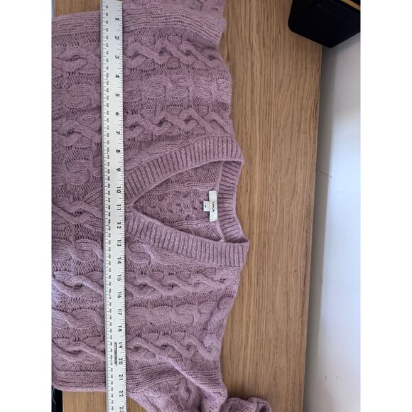 Vince Lilac Alpaca Wool Cable Knit Sweater S/P – Soft Cozy V-Neck Pullover - Picture 7 of 8